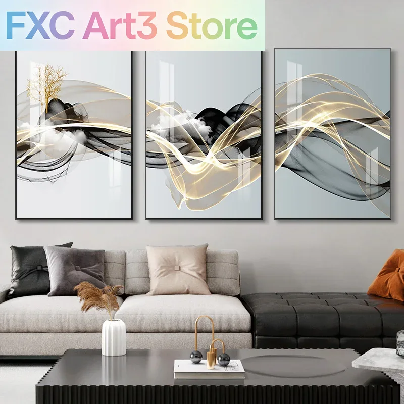 Abstract Canvas Set - 3-teiliges Set Rahmenlose 3-teilige Nordische Luxus-Band-Abstrakte