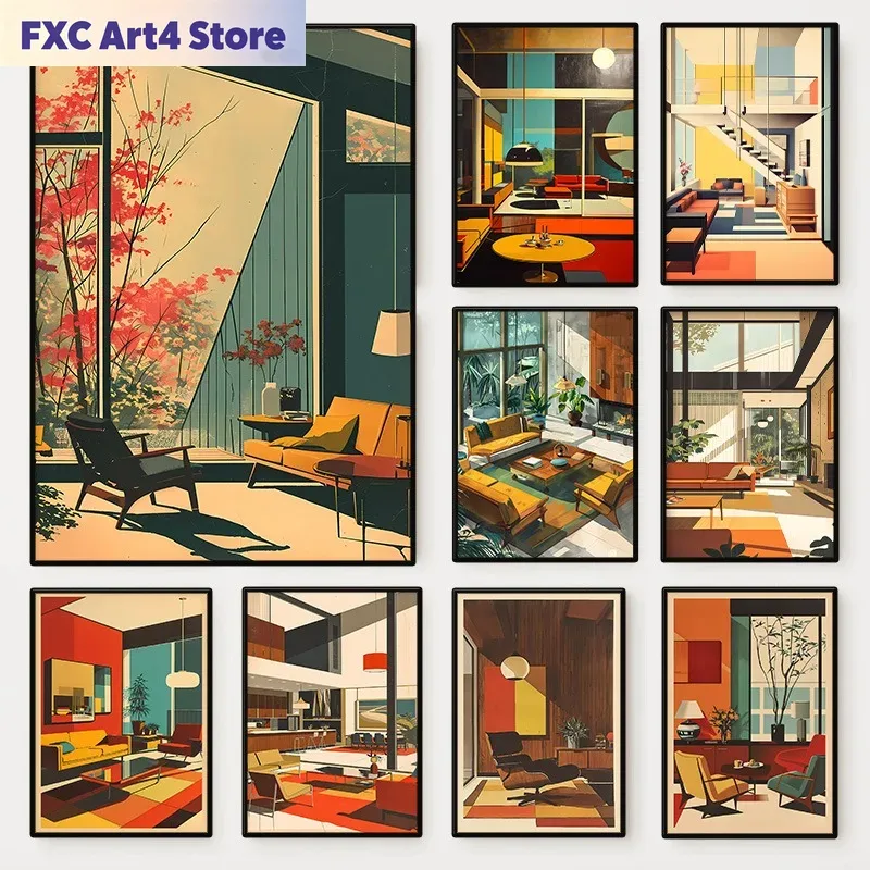 Interior Design Layout - Rahmenloses Vintage-Poster für den Innenbereich, architektonisches