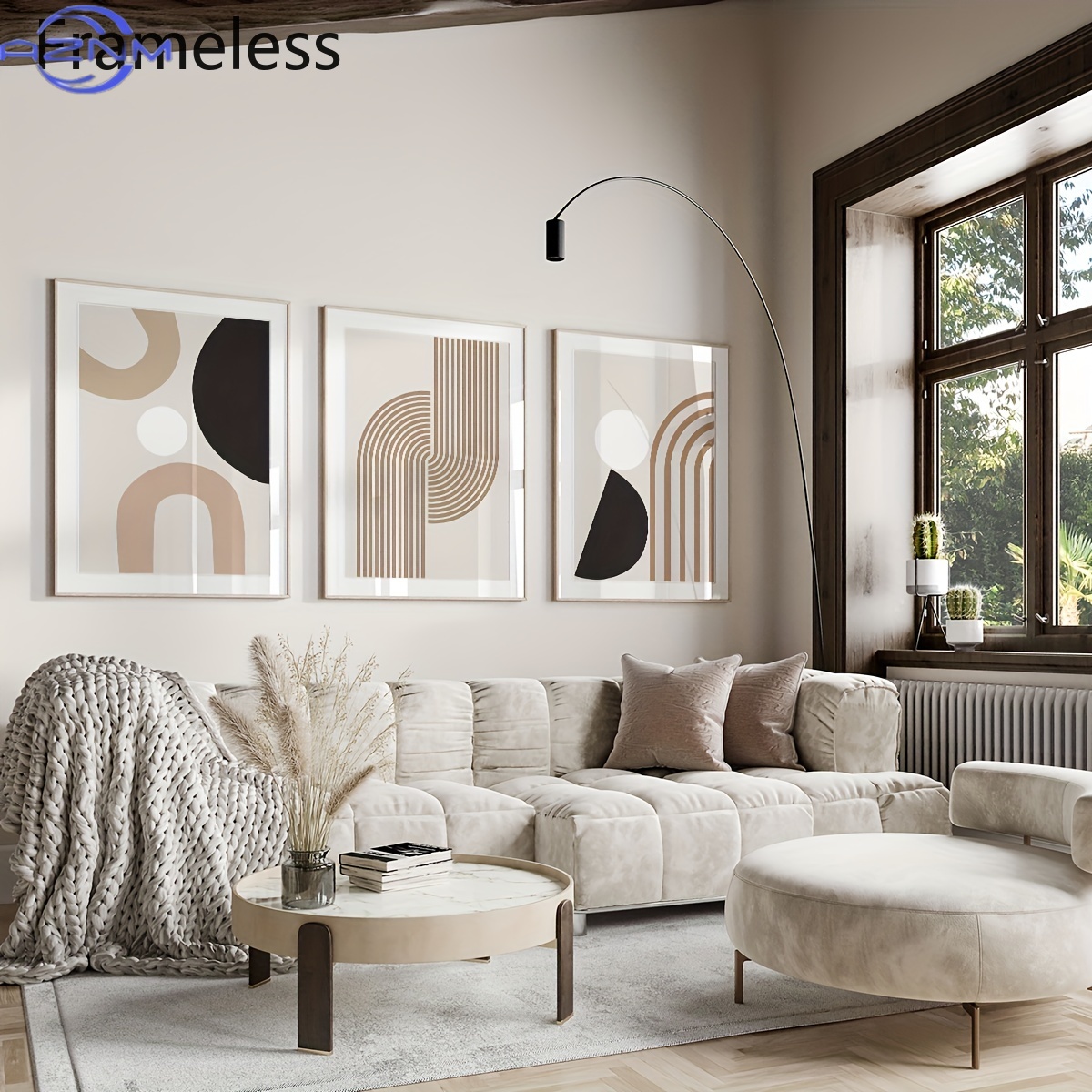 Abstract Canvas Set - 3-teiliges modernes minimalistisches abstraktes Linien-Leinwandbild, beige
