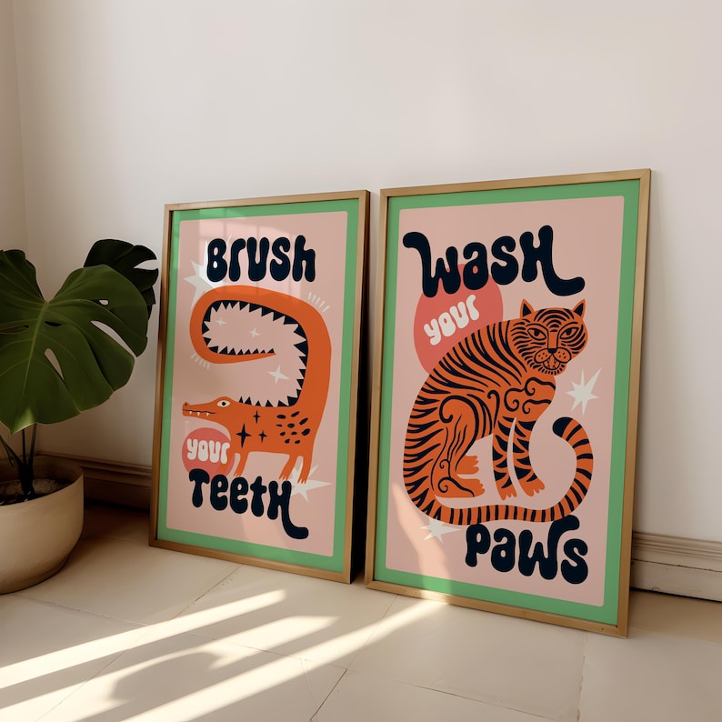 Abstract Canvas Set - 2 teile/satz Tiger Waschen Ihre Pfoten